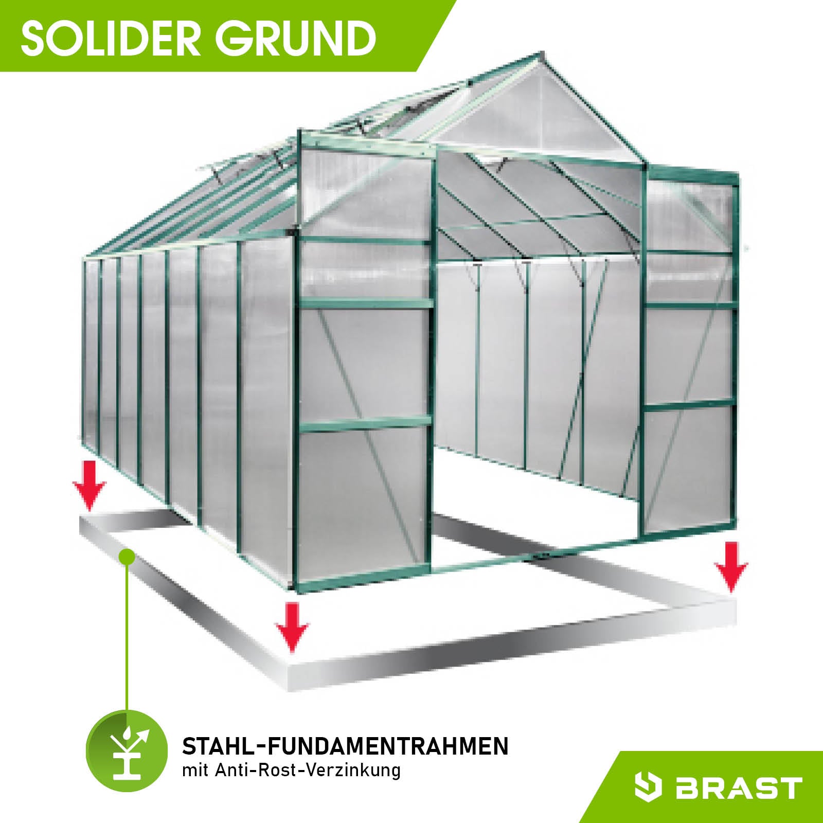 Grünes Aluminium Gewächshaus mit Stahl-Fundamentrahmen, begehbares, windsicheres Gewächshaus für Garten mit transparenten.