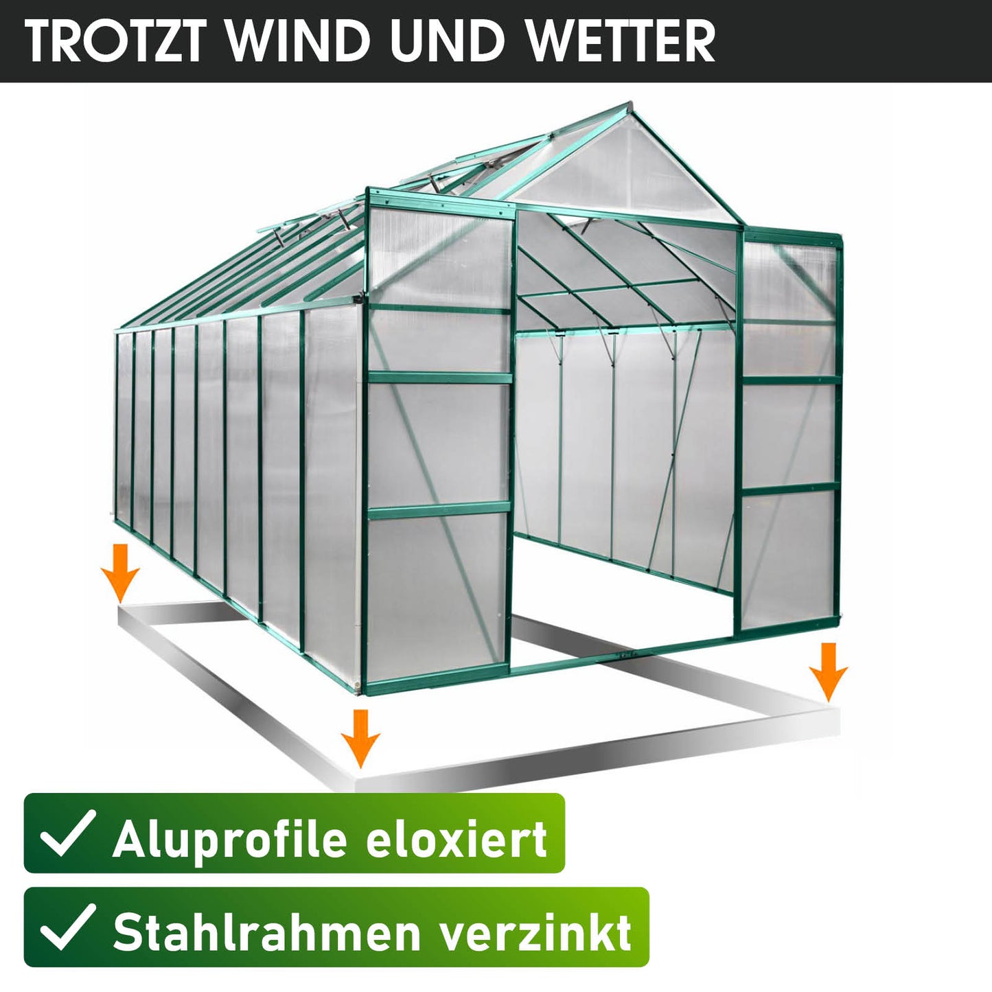 Aluminium-Gewächshaus 490x250x235 grün