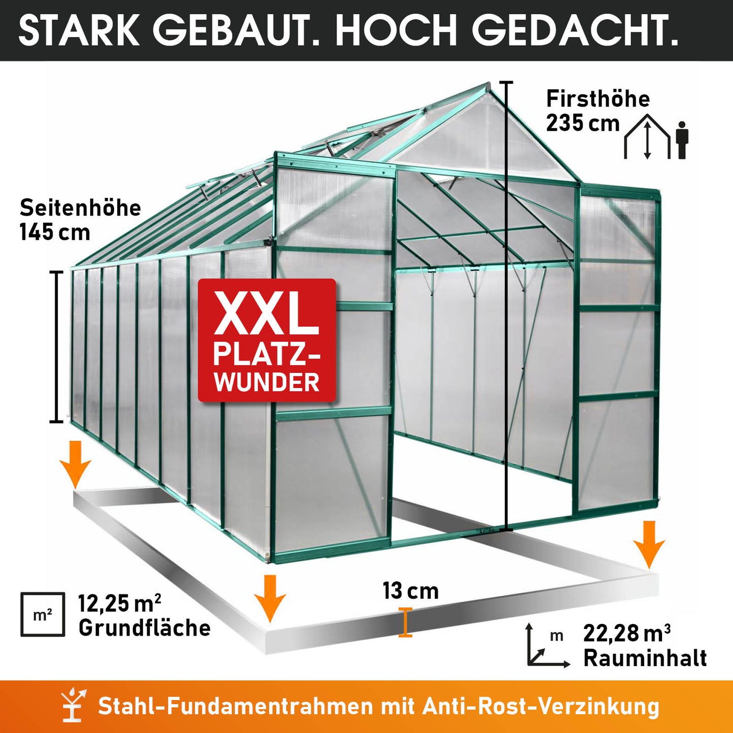 Aluminium-Gewächshaus 490x250x235 grün