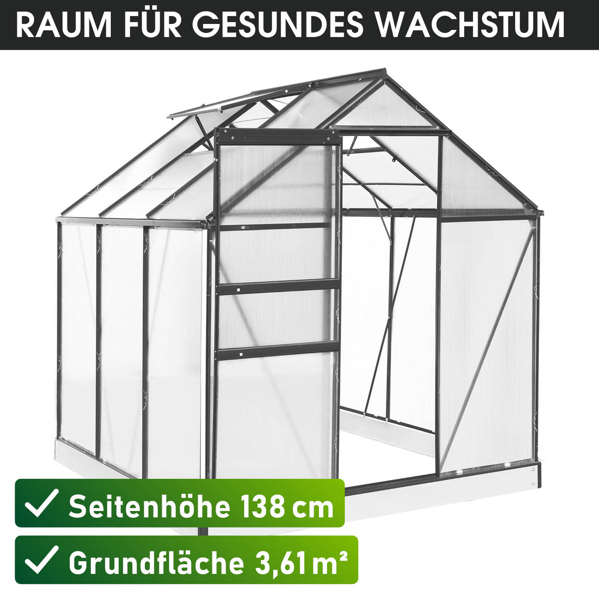 Aluminium-Gewächshaus 190x190x195 anthrazit