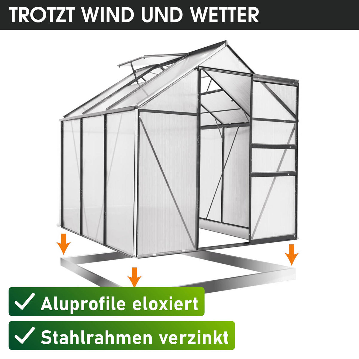 Aluminium-Gewächshaus 190x190x195 anthrazit