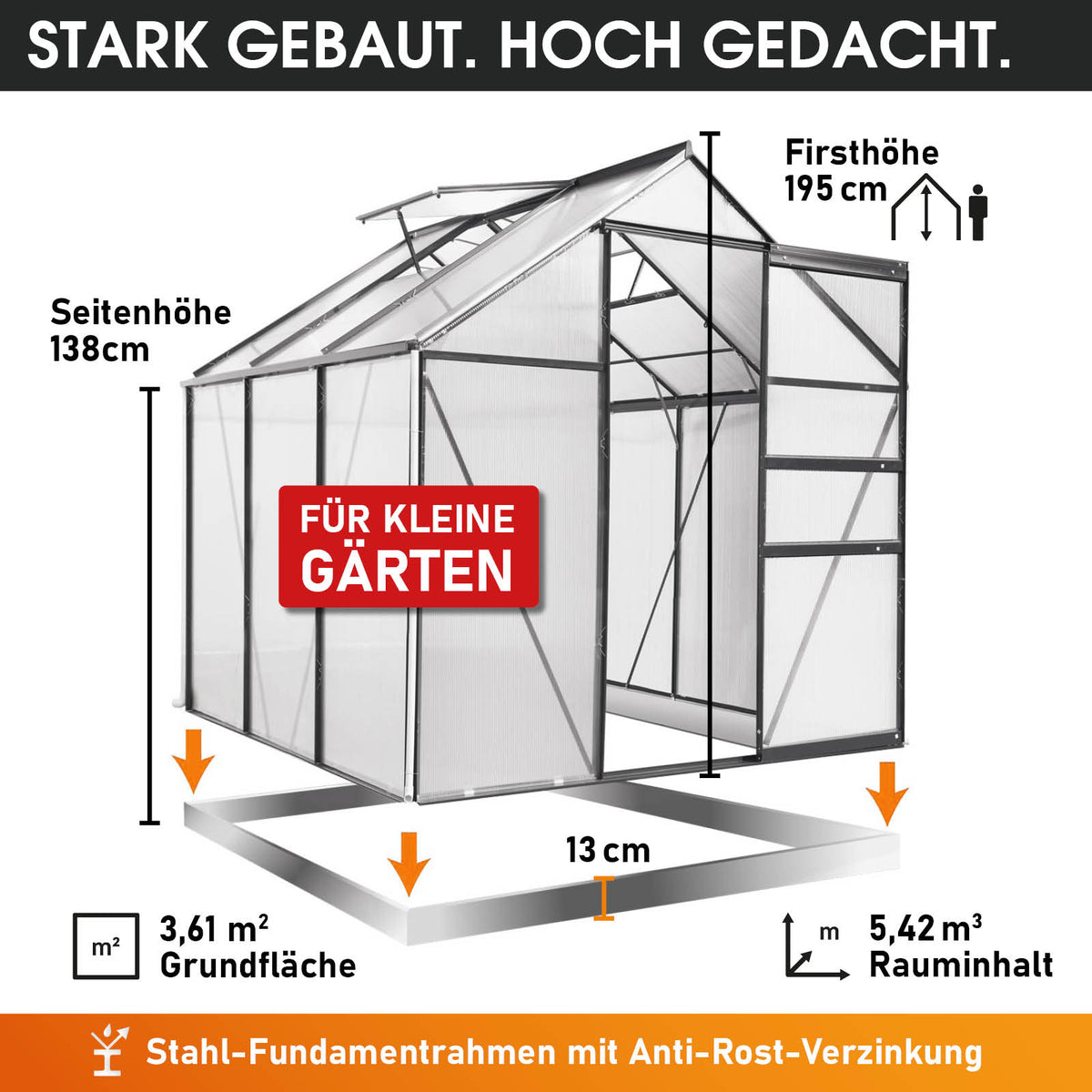 Aluminium-Gewächshaus 190x190x195 anthrazit
