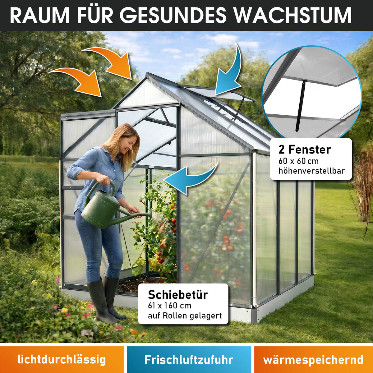 Aluminium-Gewächshaus 190x190x195 anthrazit