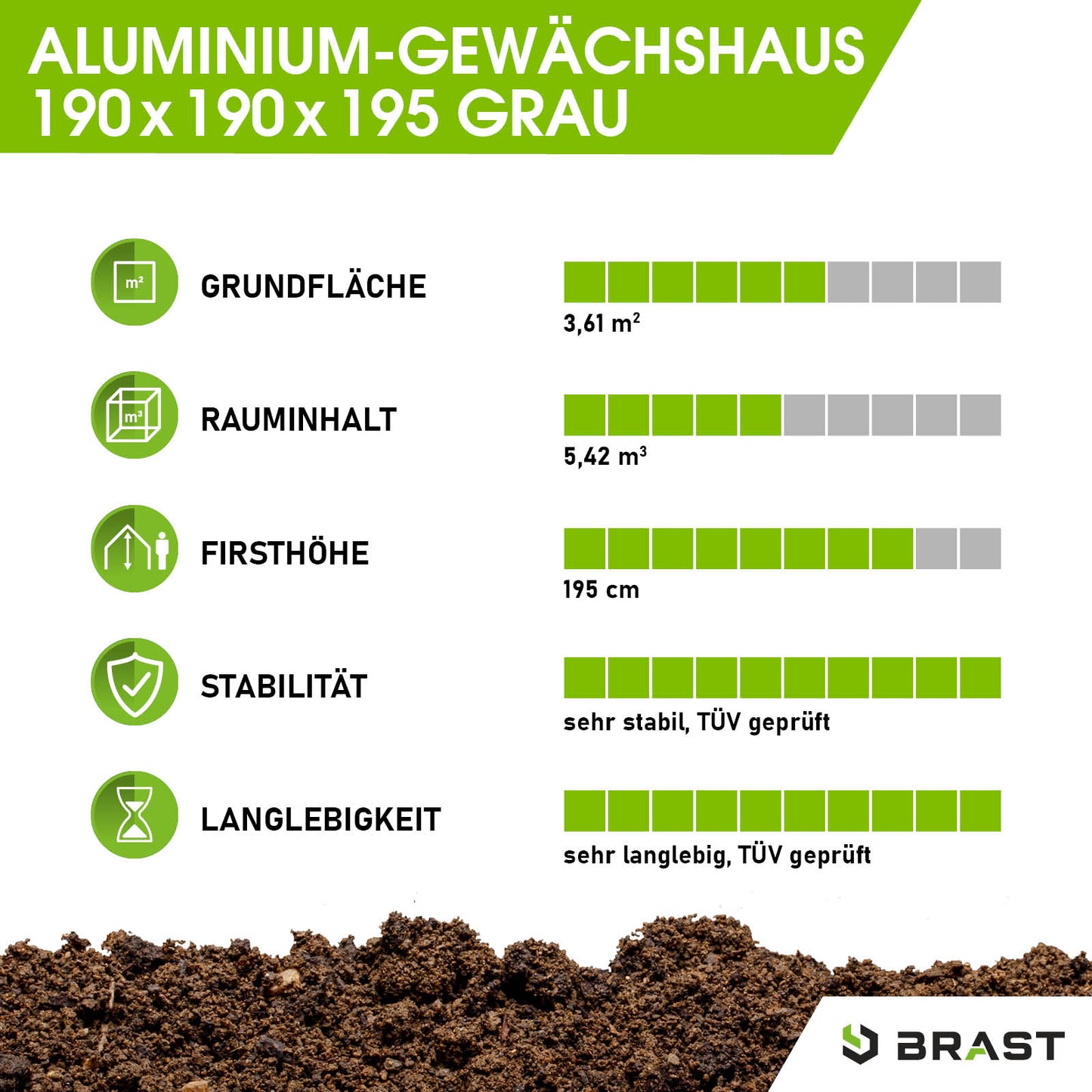 Anthrazitfarbenes Aluminium Gewächshaus für Garten, windsicher mit Fundament, begehbares Gewächshaus Treibhaus.