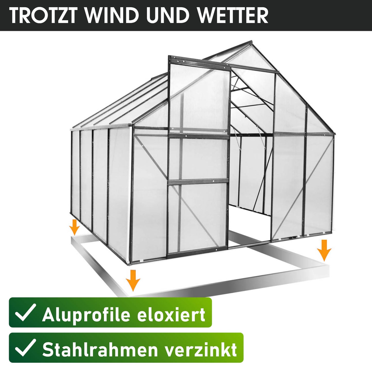 Aluminium-Gewächshaus 250x250x205 anthrazit