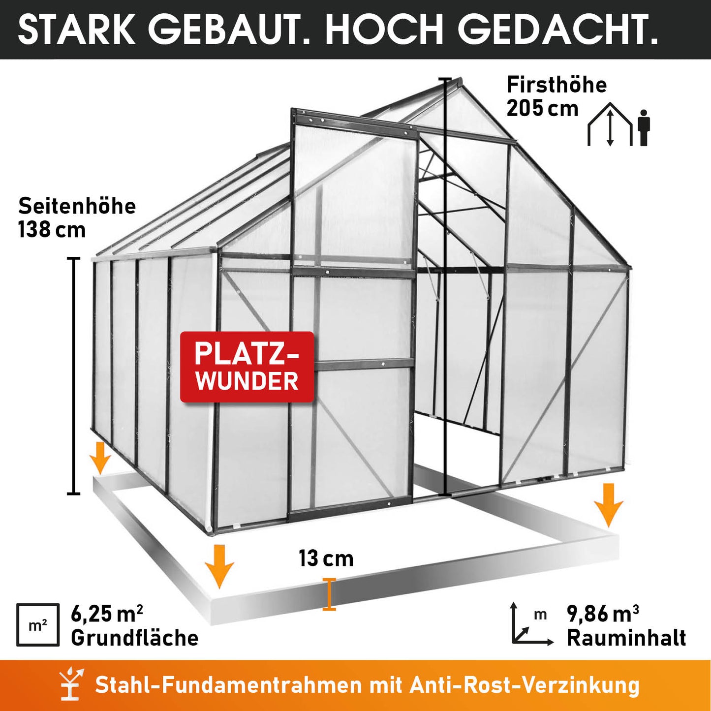 Aluminium-Gewächshaus 250x250x205 anthrazit