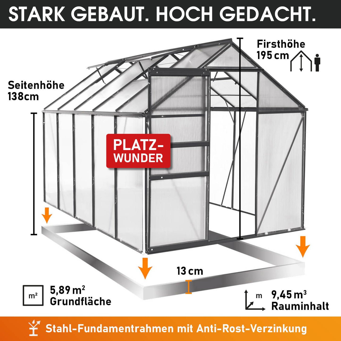 Aluminium-Gewächshaus 310x190x195 anthrazit