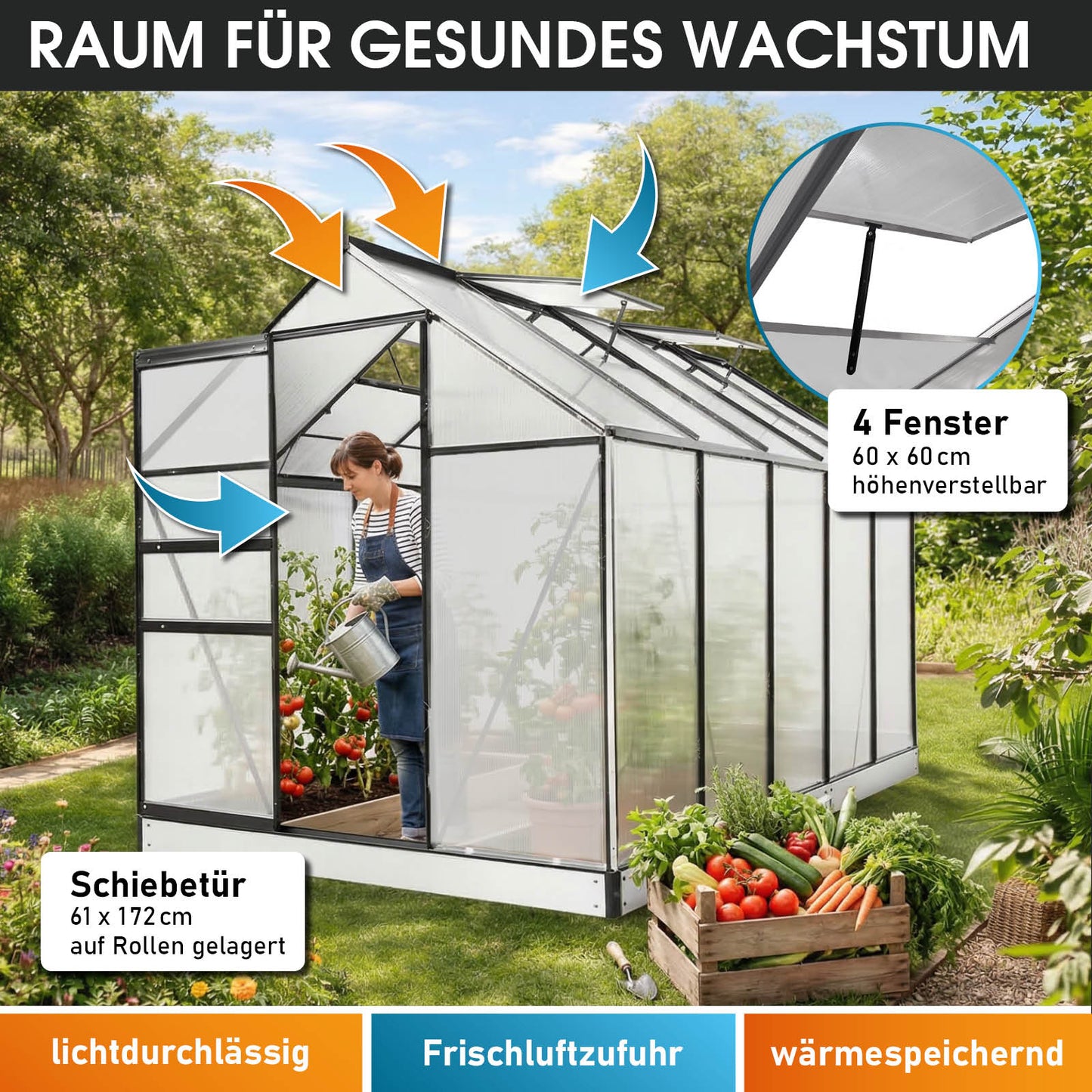 Aluminium-Gewächshaus 310x190x195 anthrazit