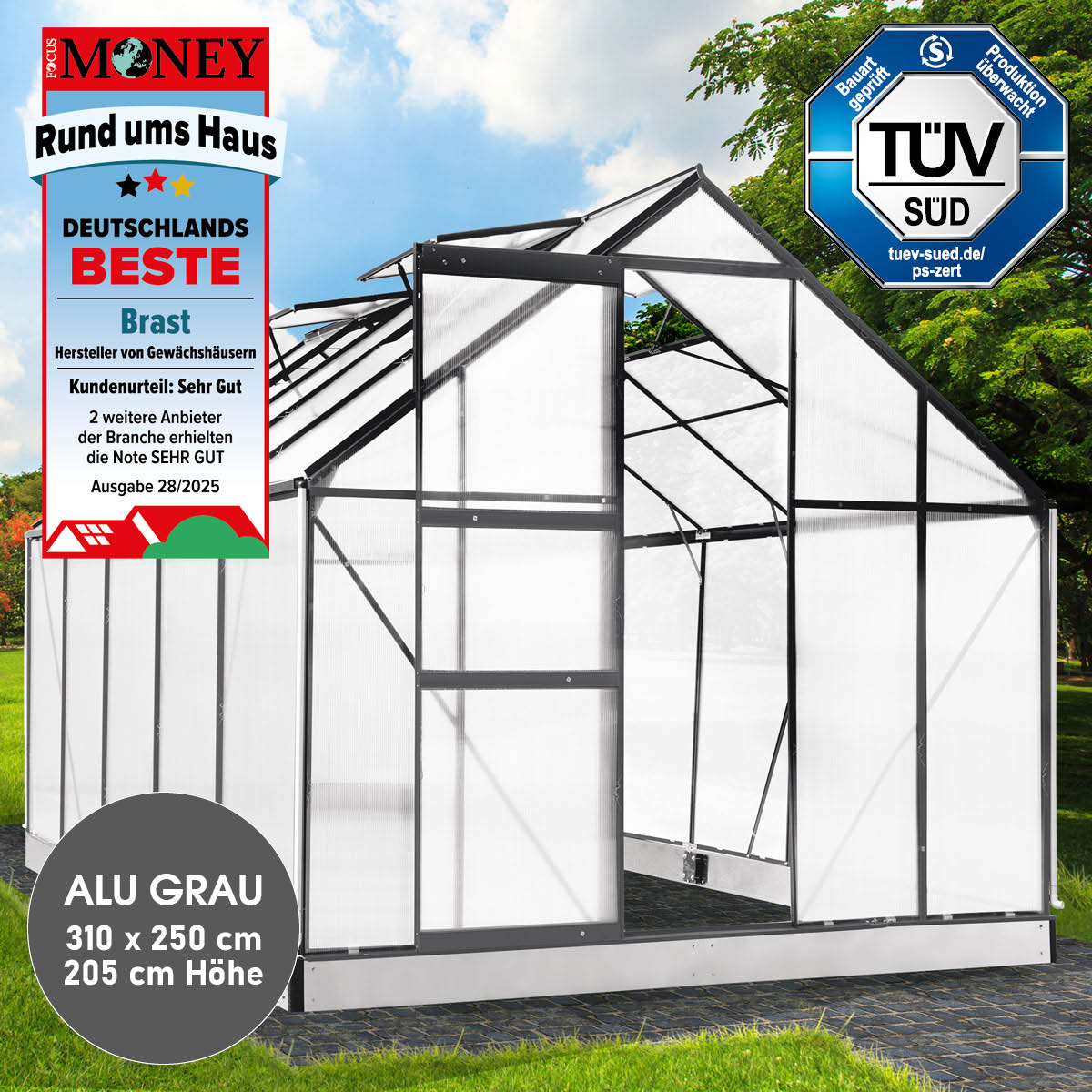 Aluminium-Gewächshaus 310x250x205 anthrazit