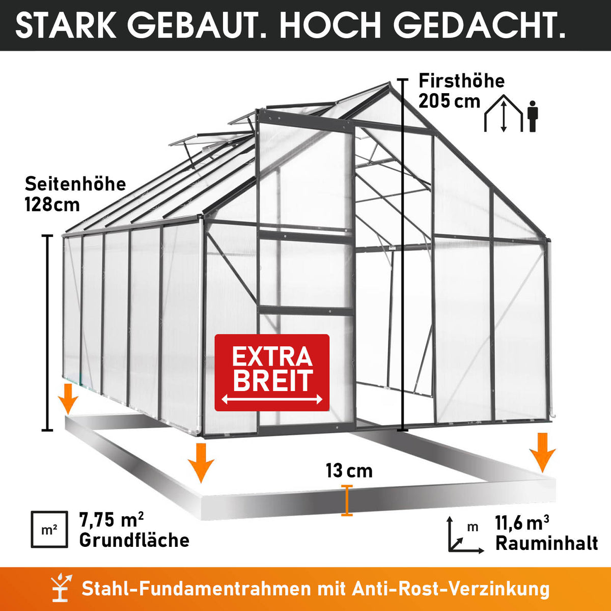 Aluminium-Gewächshaus 310x250x205 anthrazit