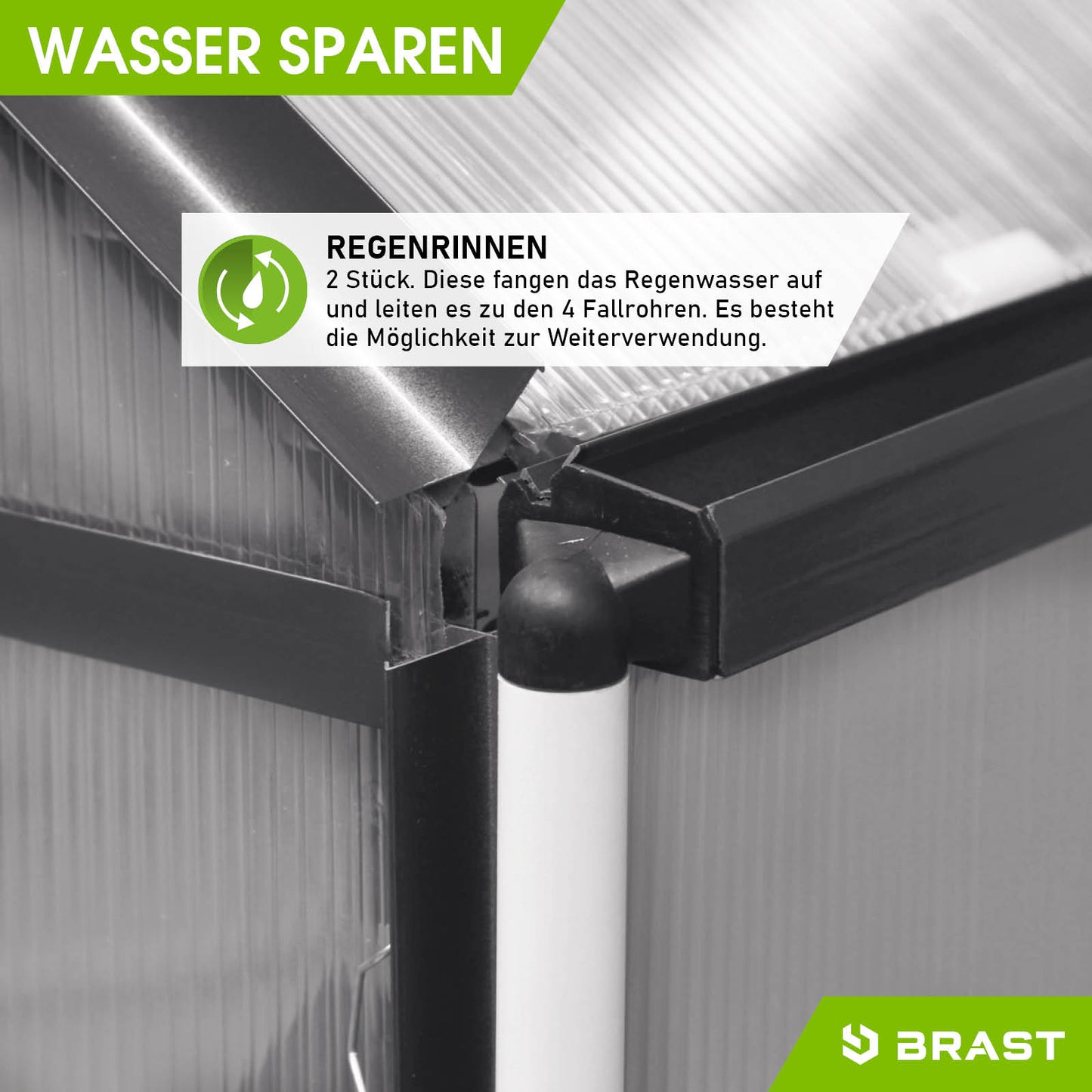 Anthrazitfarbenes Aluminium Gewächshaus Treibhaus mit Regenrinne und begehbarem Gewächshaus für Garten.