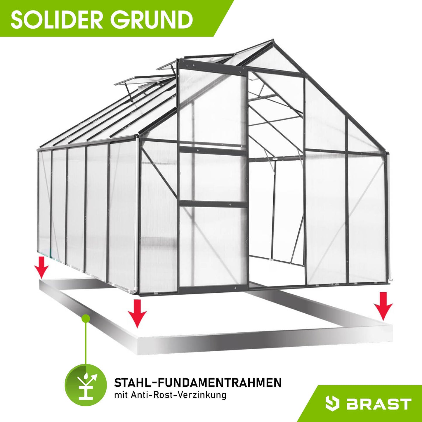 Anthrazitfarbenes Aluminium Gewächshaus mit Stahl-Fundamentrahmen, windsicheres begehbares Gewächshaus für Garten,.