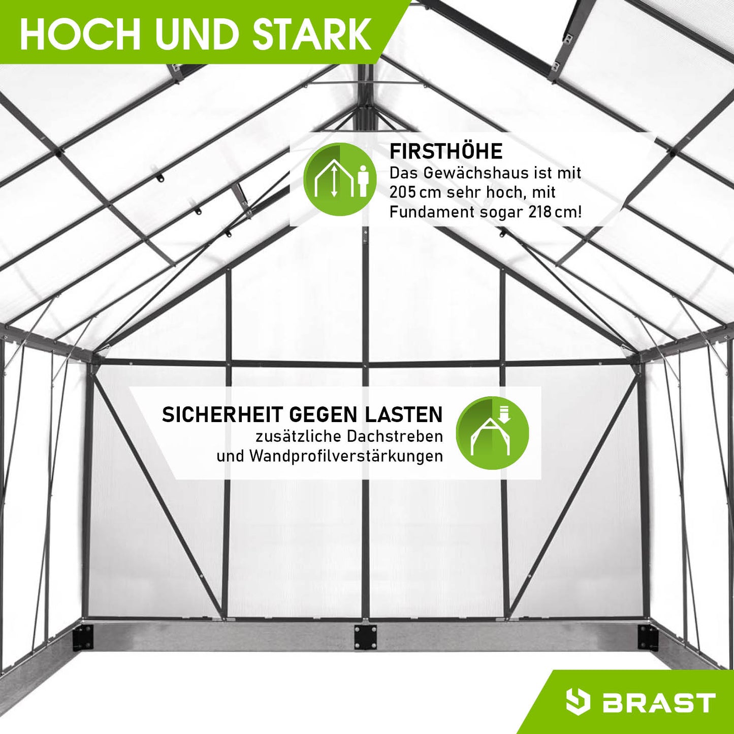 Anthrazitfarbenes Aluminium Gewächshaus Treibhaus mit Fundament und stabiler Wandverriegelung, begehbares Gewächshaus für.