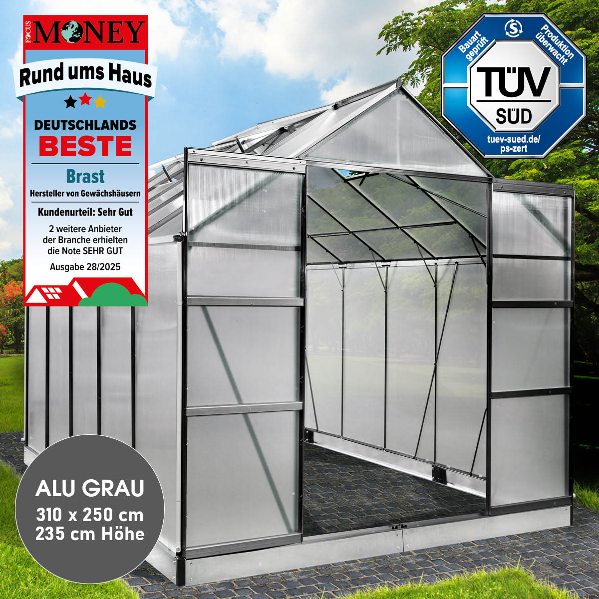 Aluminium-Gewächshaus 310x250x235 anthrazit