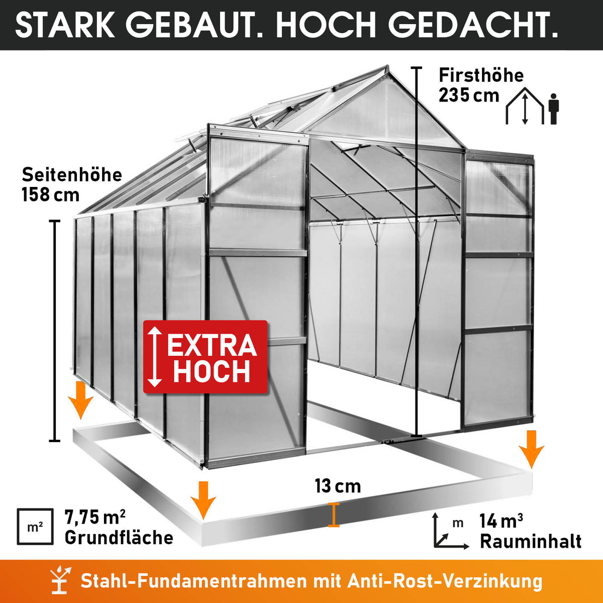 Aluminium-Gewächshaus 310x250x235 anthrazit