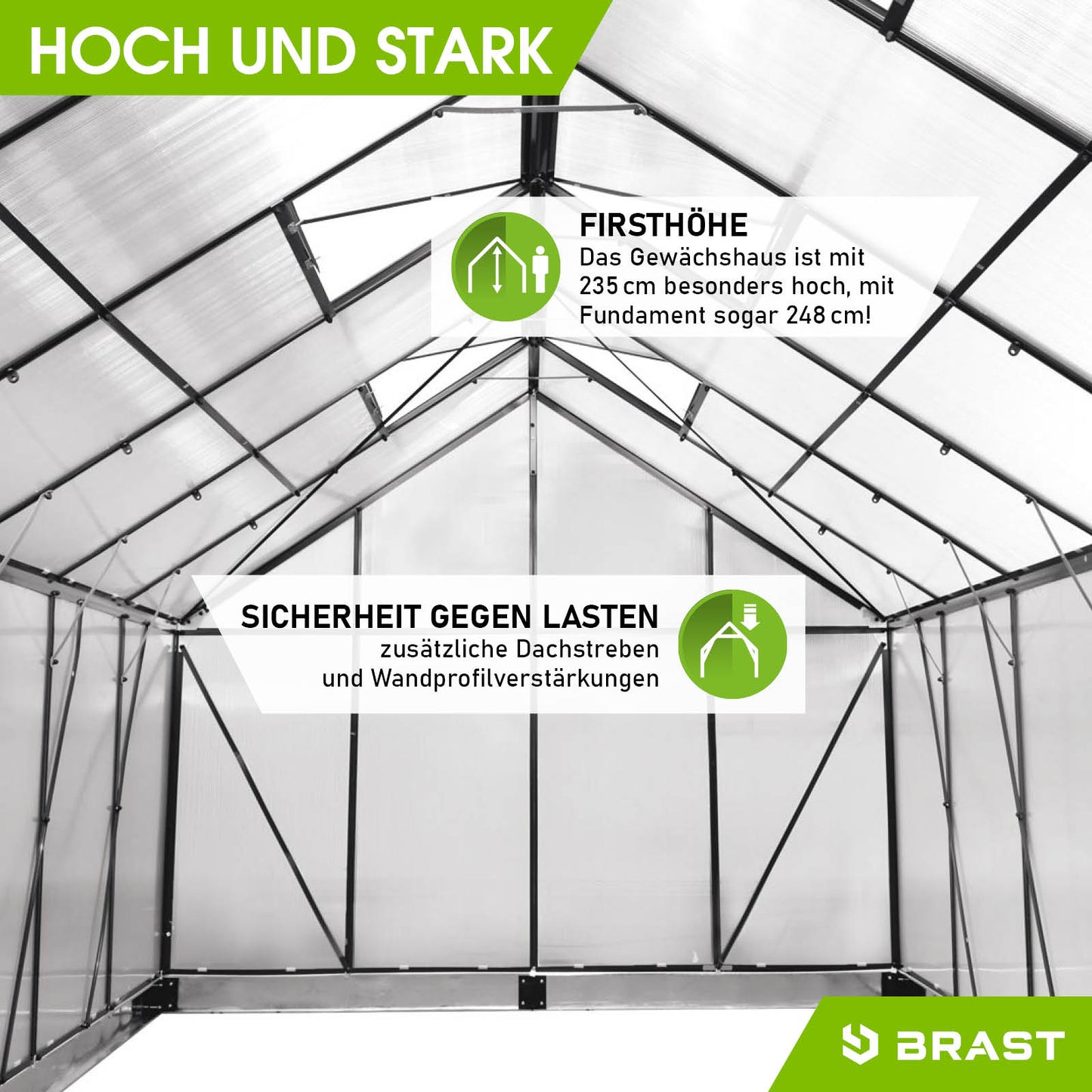 Anthrazitfarbenes Aluminium Gewächshaus Treibhaus mit Fundament, begehbar und windsicher, hohe stabile Konstruktion für.