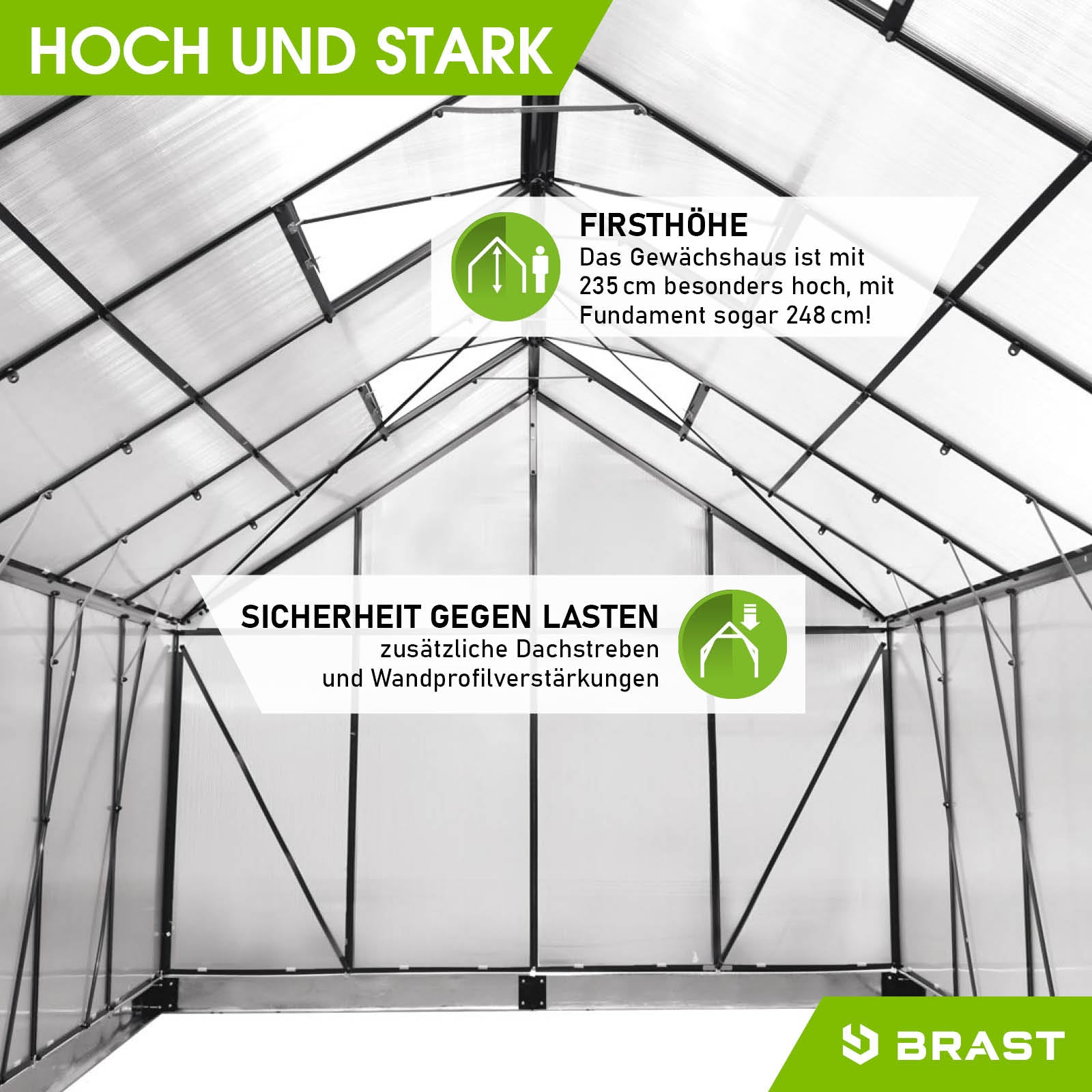 Anthrazitfarbenes Aluminium Gewächshaus Treibhaus mit Fundament, begehbar und windsicher, hohe stabile Konstruktion für.