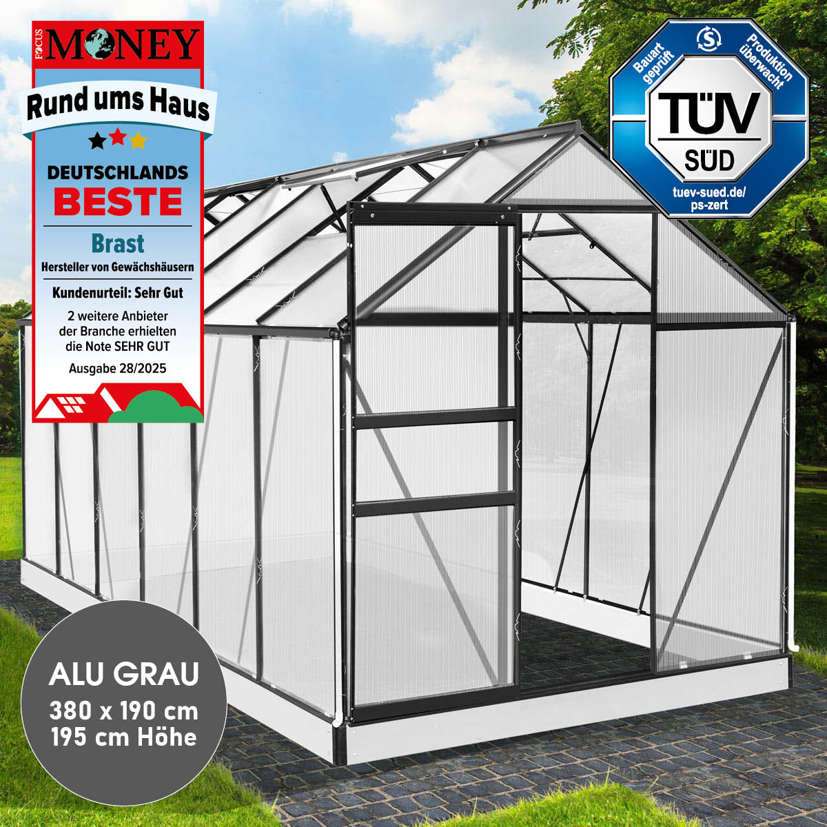 Aluminium-Gewächshaus 380x190x195 anthrazit