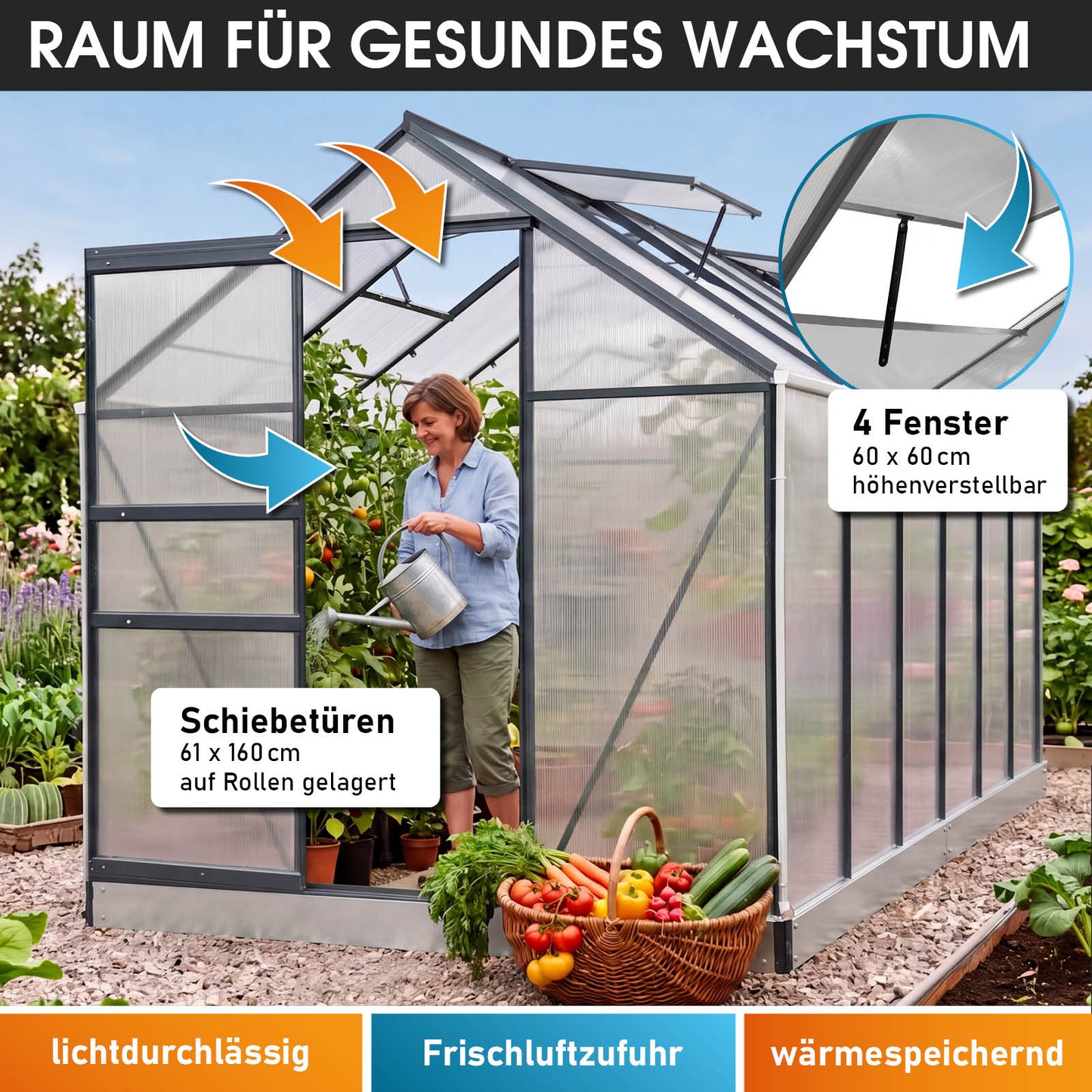 Aluminium-Gewächshaus 380x190x195 anthrazit
