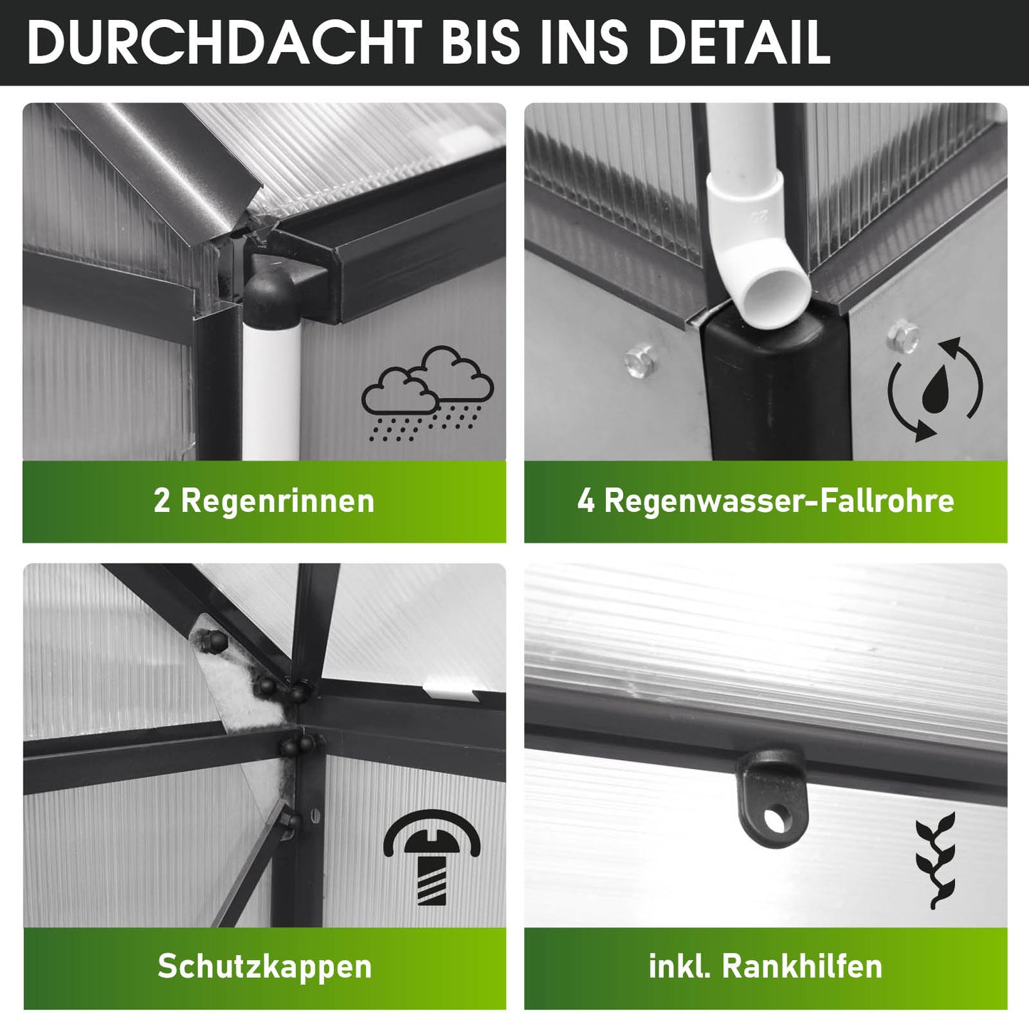 Aluminium-Gewächshaus 380x190x195 anthrazit
