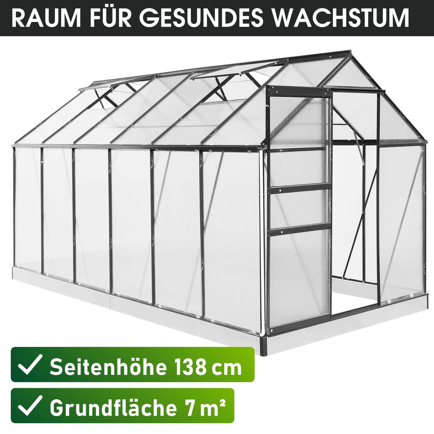 Aluminium-Gewächshaus 380x190x195 anthrazit