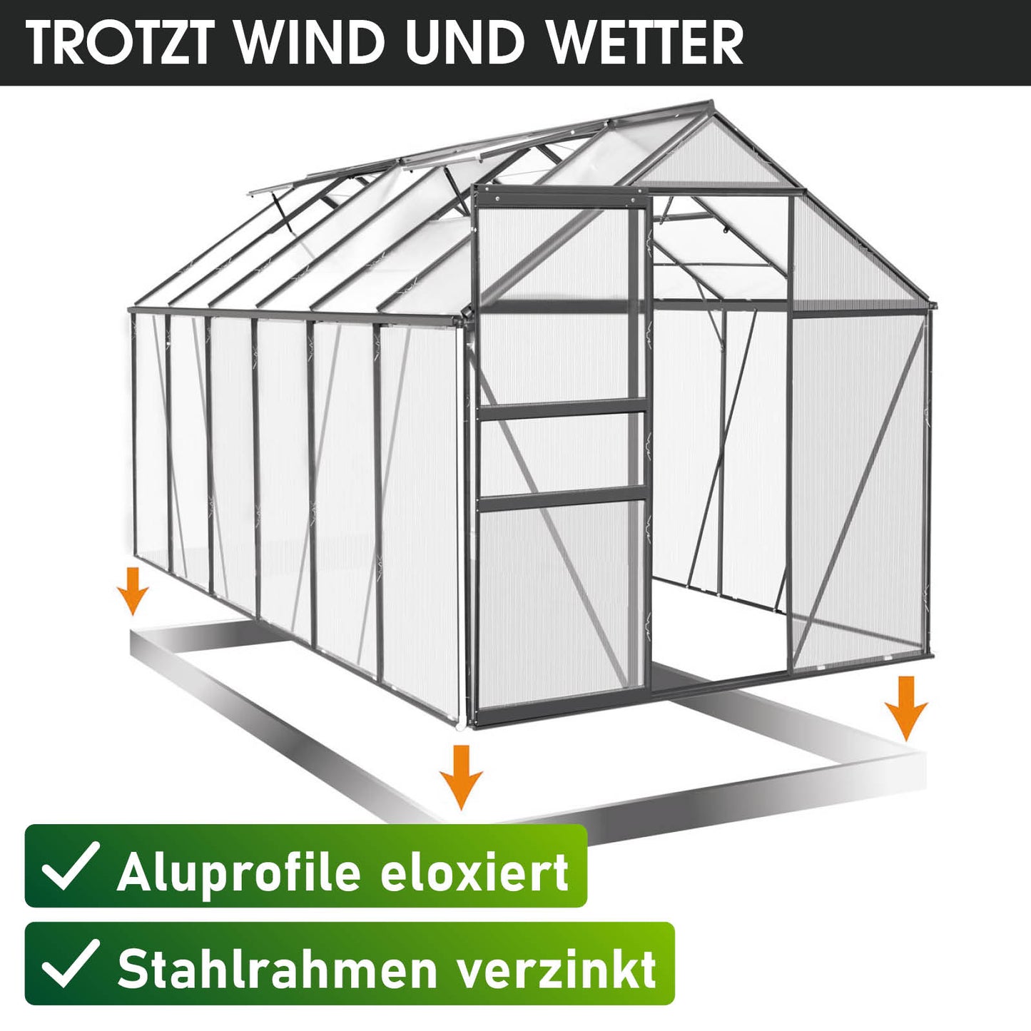 Aluminium-Gewächshaus 380x190x195 anthrazit