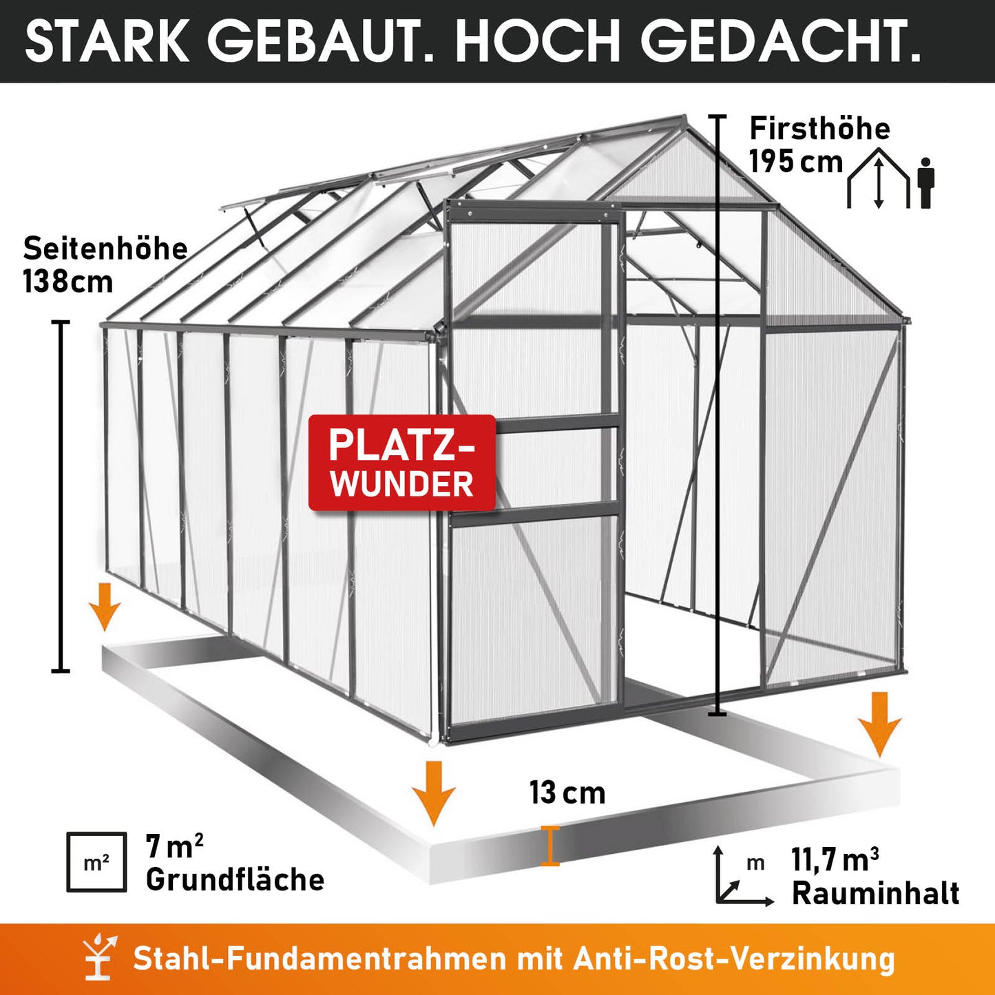 Aluminium-Gewächshaus 380x190x195 anthrazit