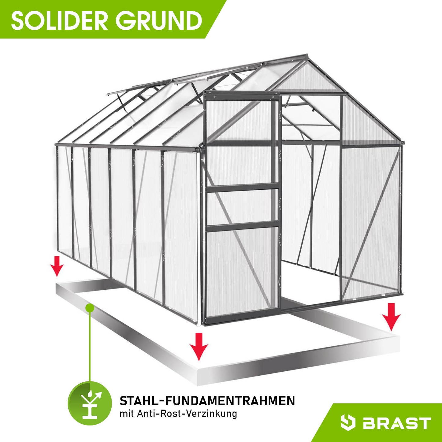 Anthrazitfarbenes Aluminium Gewächshaus mit Stahl-Fundamentrahmen, begehbares Treibhaus für Garten, windsicheres Gewächshaus .