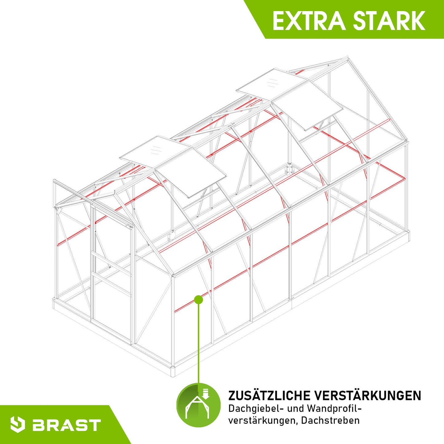 Anthrazitfarbenes Aluminium Gewächshaus mit Fundament, begehbar, windsicher und extra stabil für Garten.