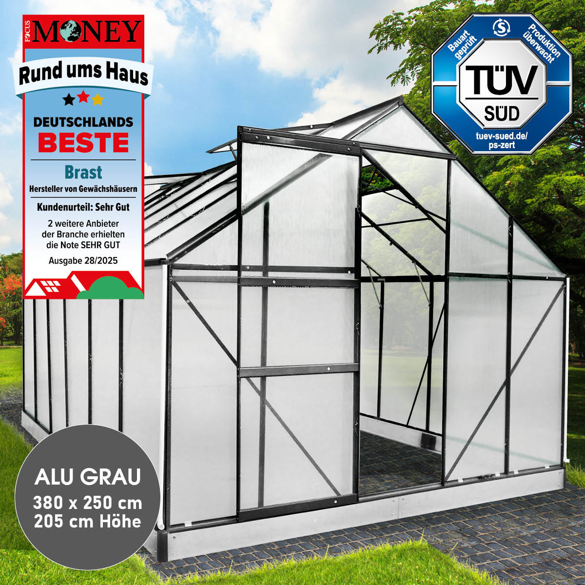 Aluminium-Gewächshaus 380x250x205 anthrazit