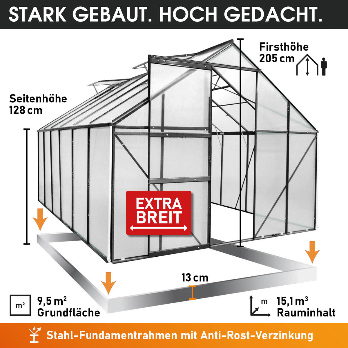 Aluminium-Gewächshaus 380x250x205 anthrazit