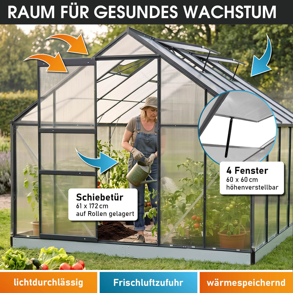 Aluminium-Gewächshaus 380x250x205 anthrazit