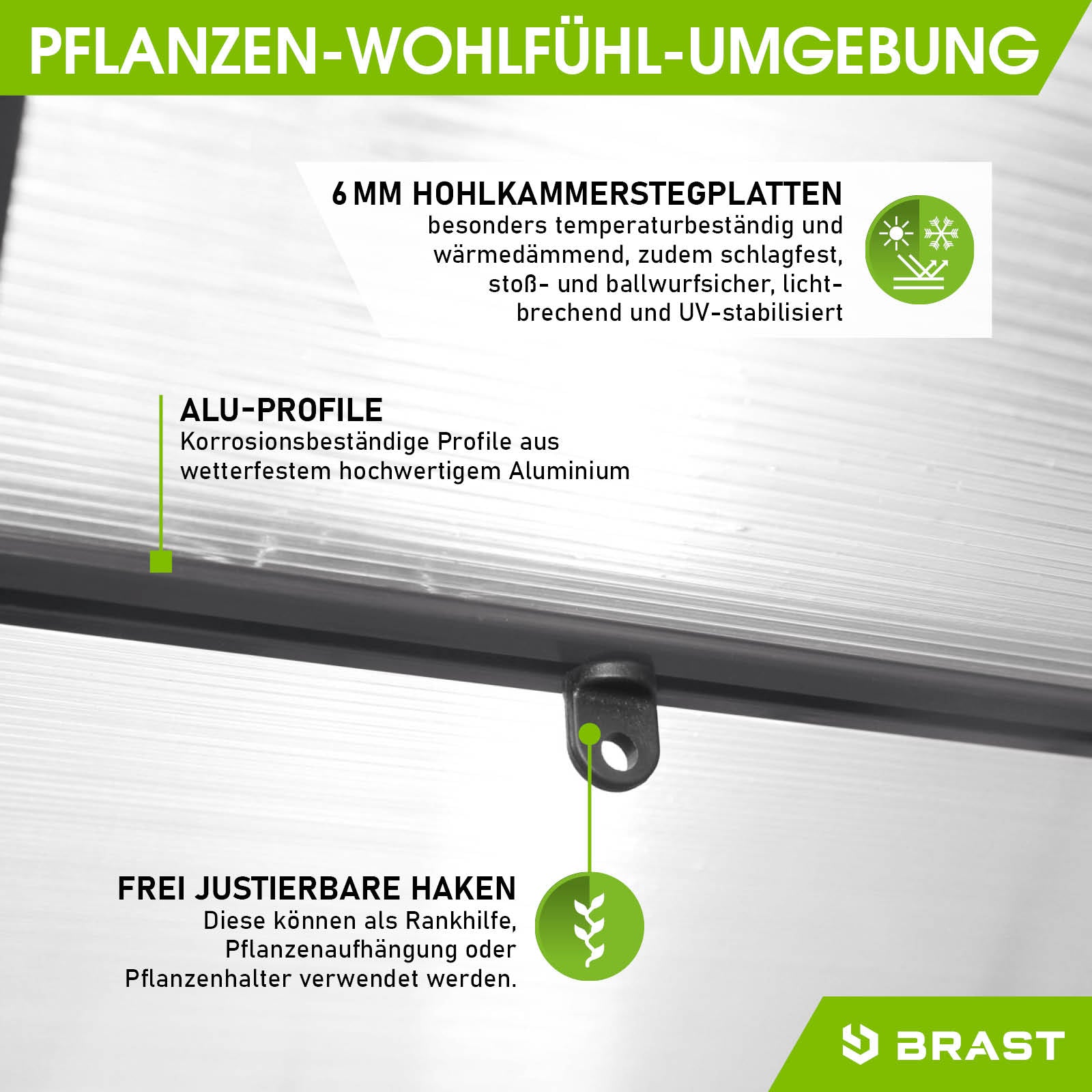 Anthrazitfarbenes Aluminium Gewächshaus mit Hohlkammerstegplatten und robustem Fundament, begehbares Gewächshaus für Garten, .