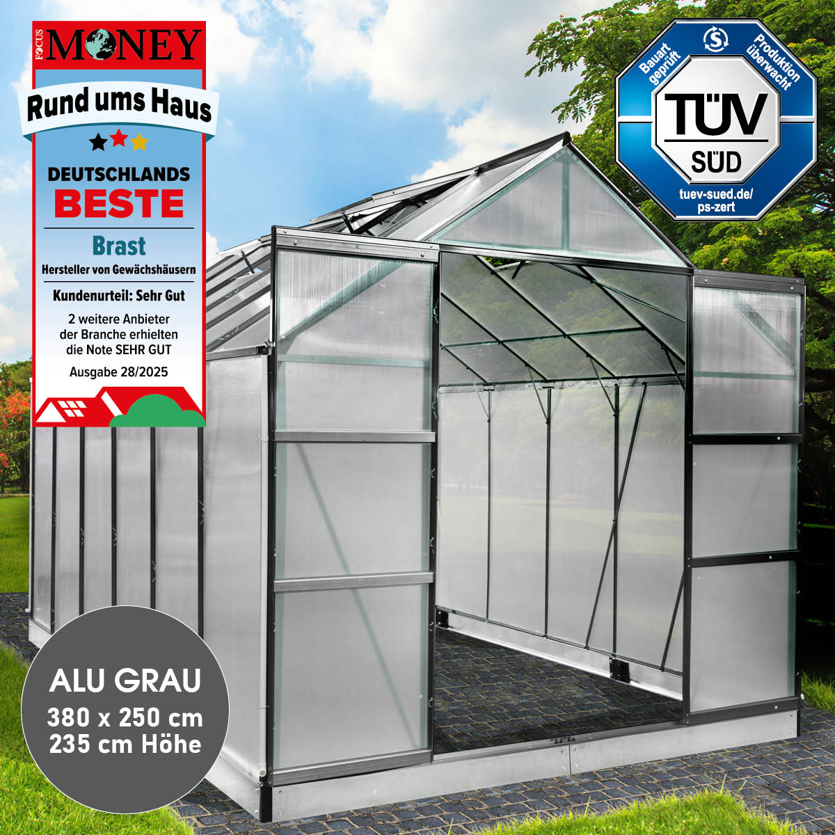 Aluminium-Gewächshaus 380x250x235 anthrazit