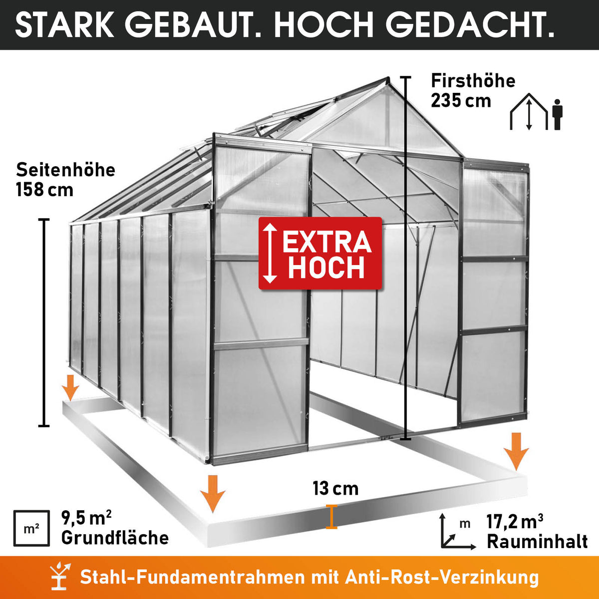 Aluminium-Gewächshaus 380x250x235 anthrazit