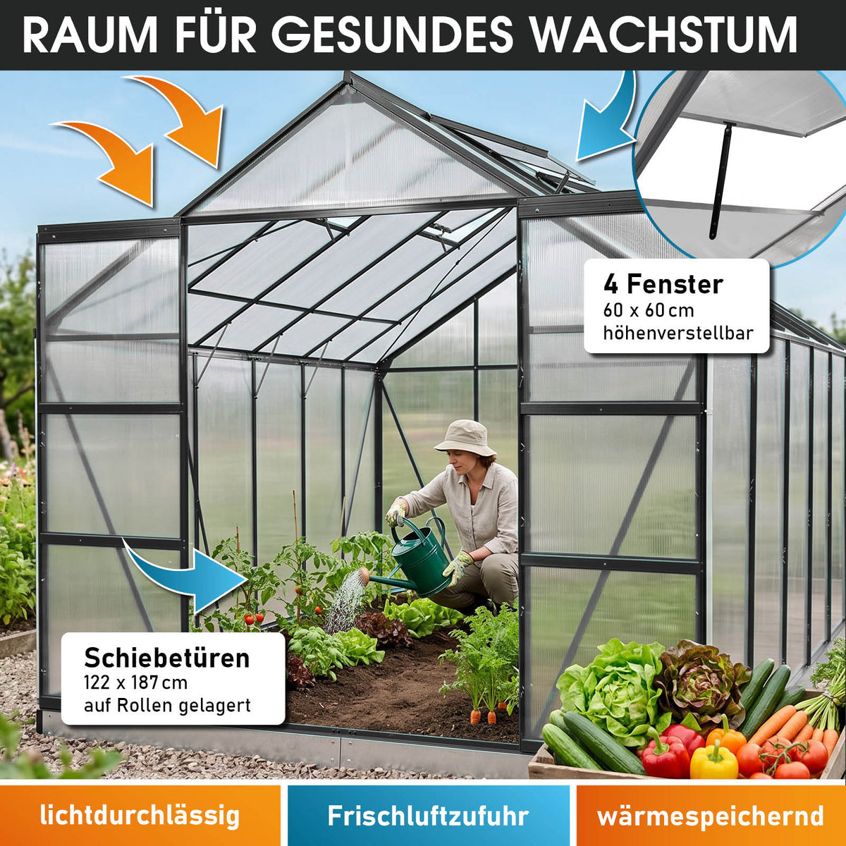 Aluminium-Gewächshaus 380x250x235 anthrazit
