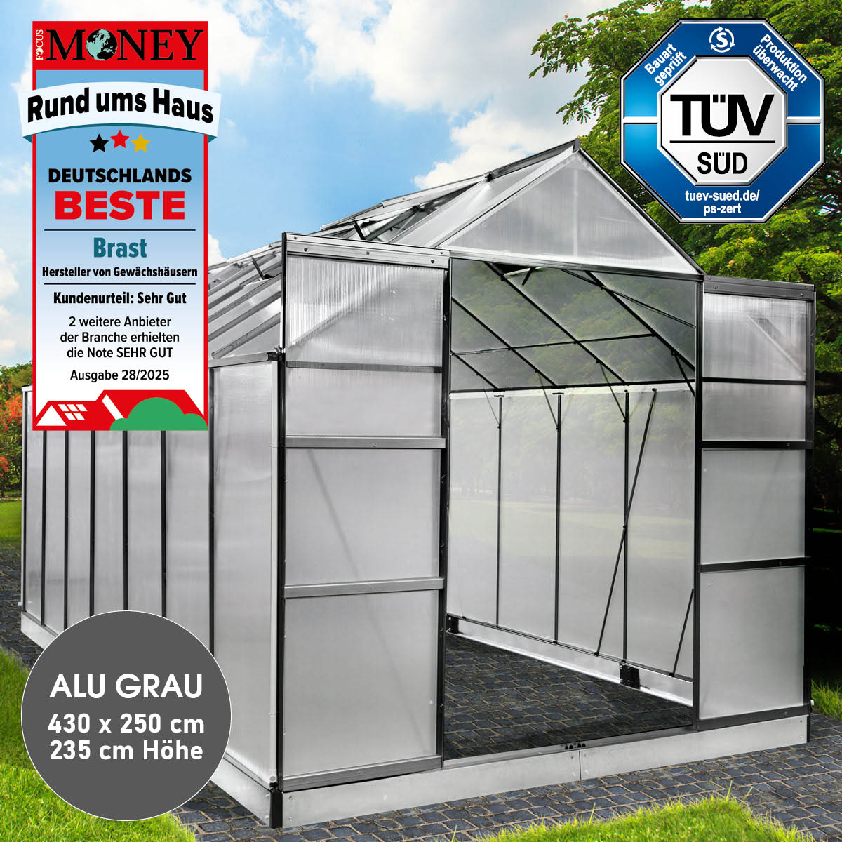 Aluminium-Gewächshaus 430x250x235 anthrazit