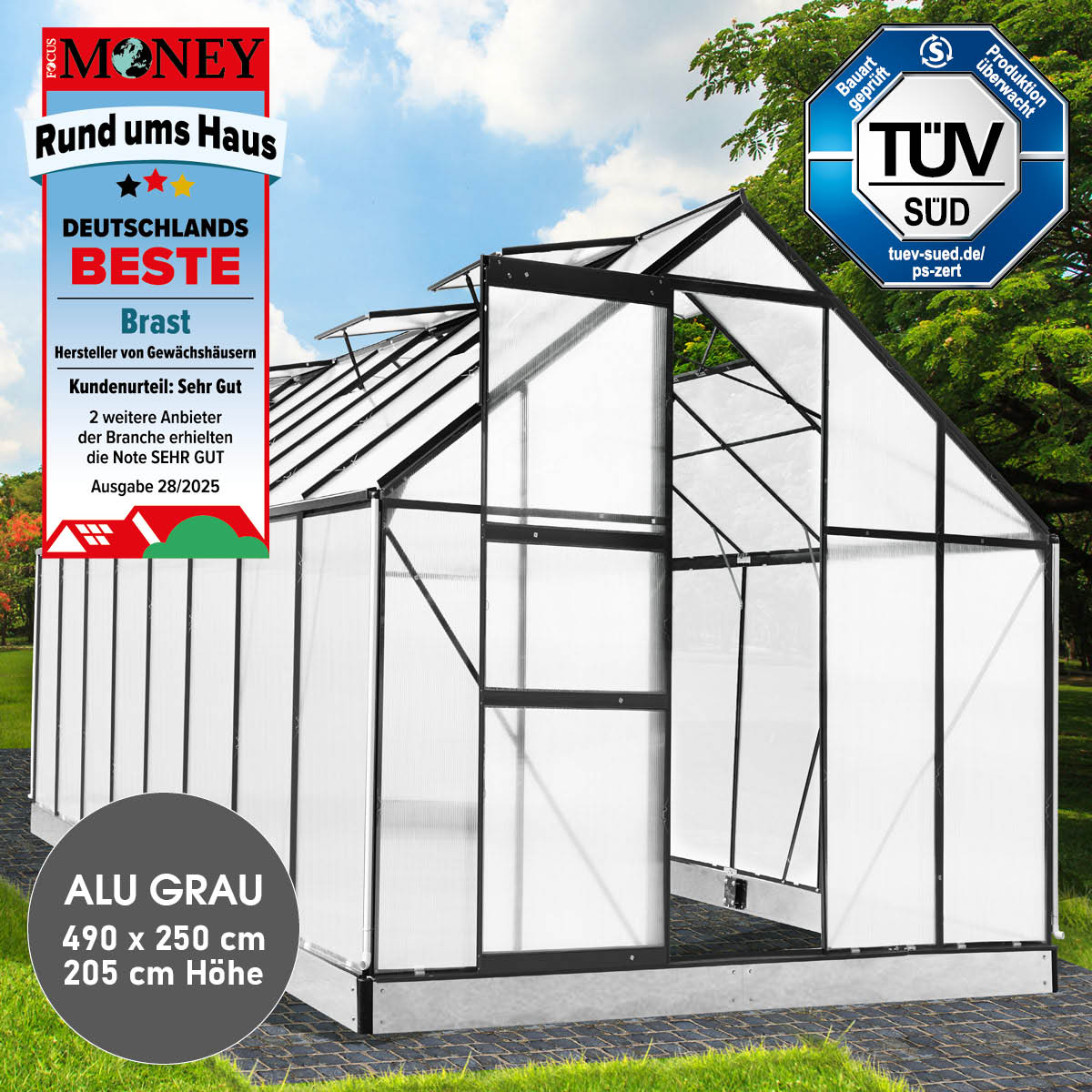 Aluminium-Gewächshaus 490x250x205 anthrazit
