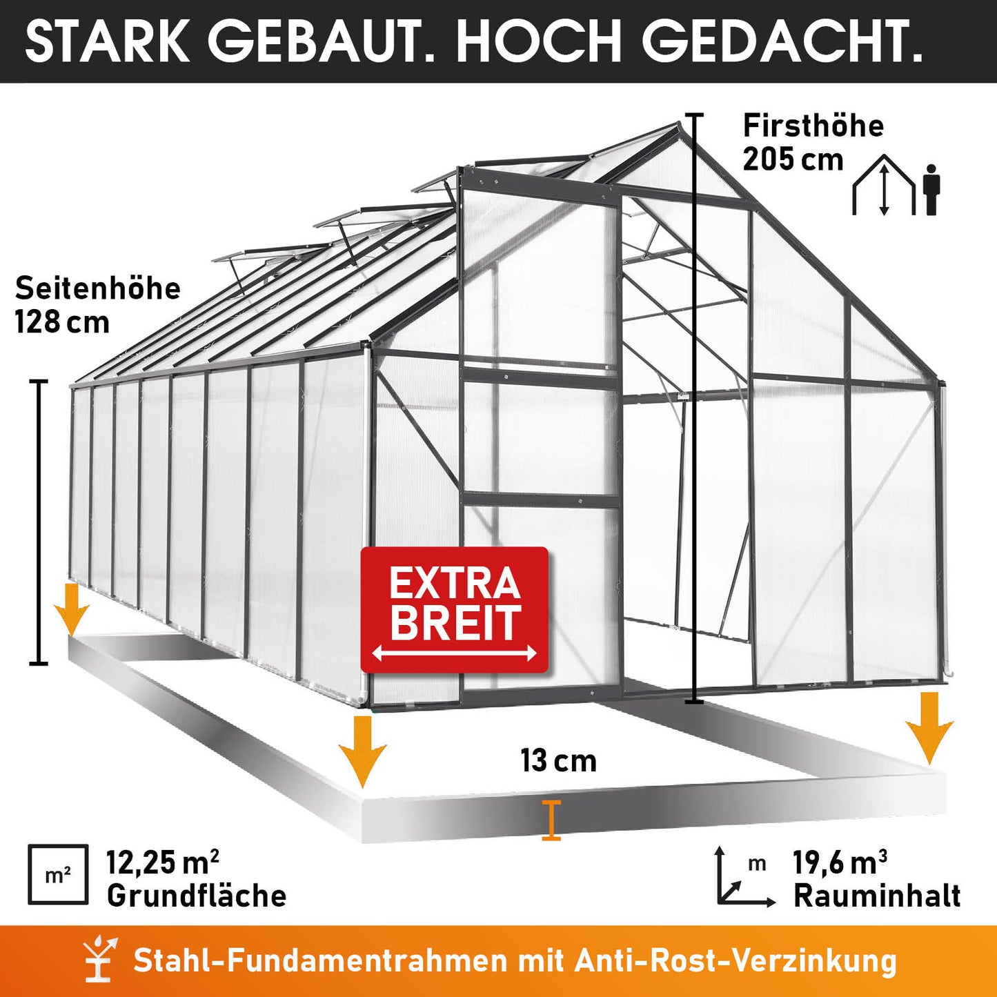 Aluminium-Gewächshaus 490x250x205 anthrazit