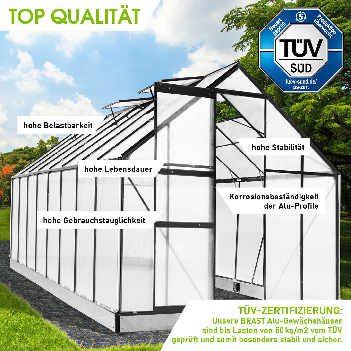 Anthrazitfarbenes aluminium gewächshaus mit starker konstruktion, begehbares gewächshaus für garten mit fundament,.