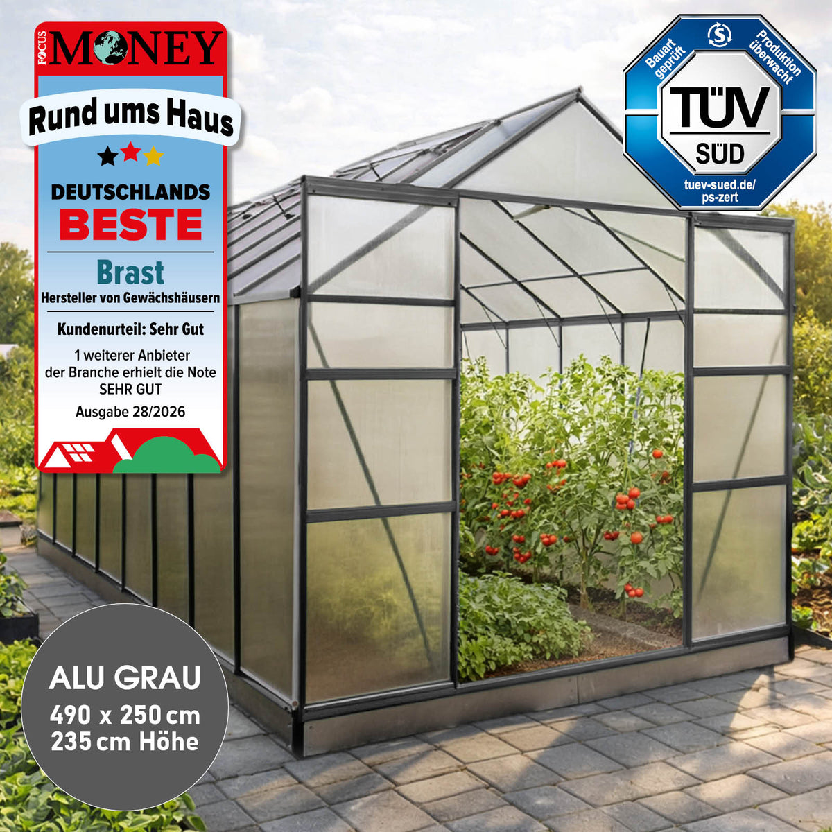 Aluminium Gewächshaus 490x250x235 anthrazit