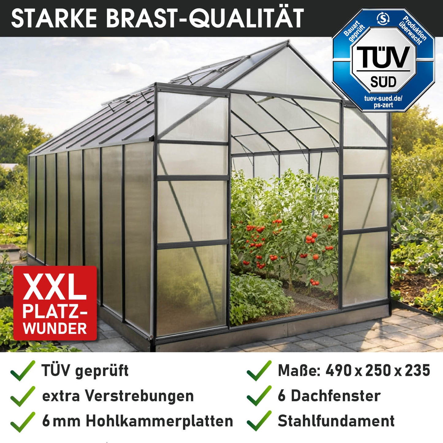 Aluminium Gewächshaus 490x250x235 anthrazit