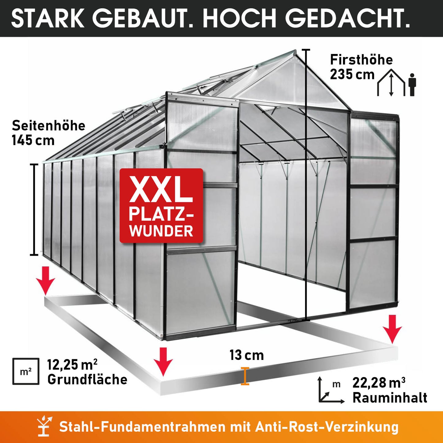 Aluminium Gewächshaus 490x250x235 anthrazit