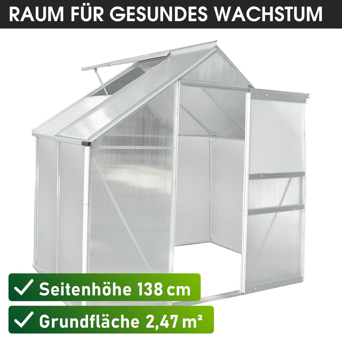 Aluminium Gewächshaus 130x190x195