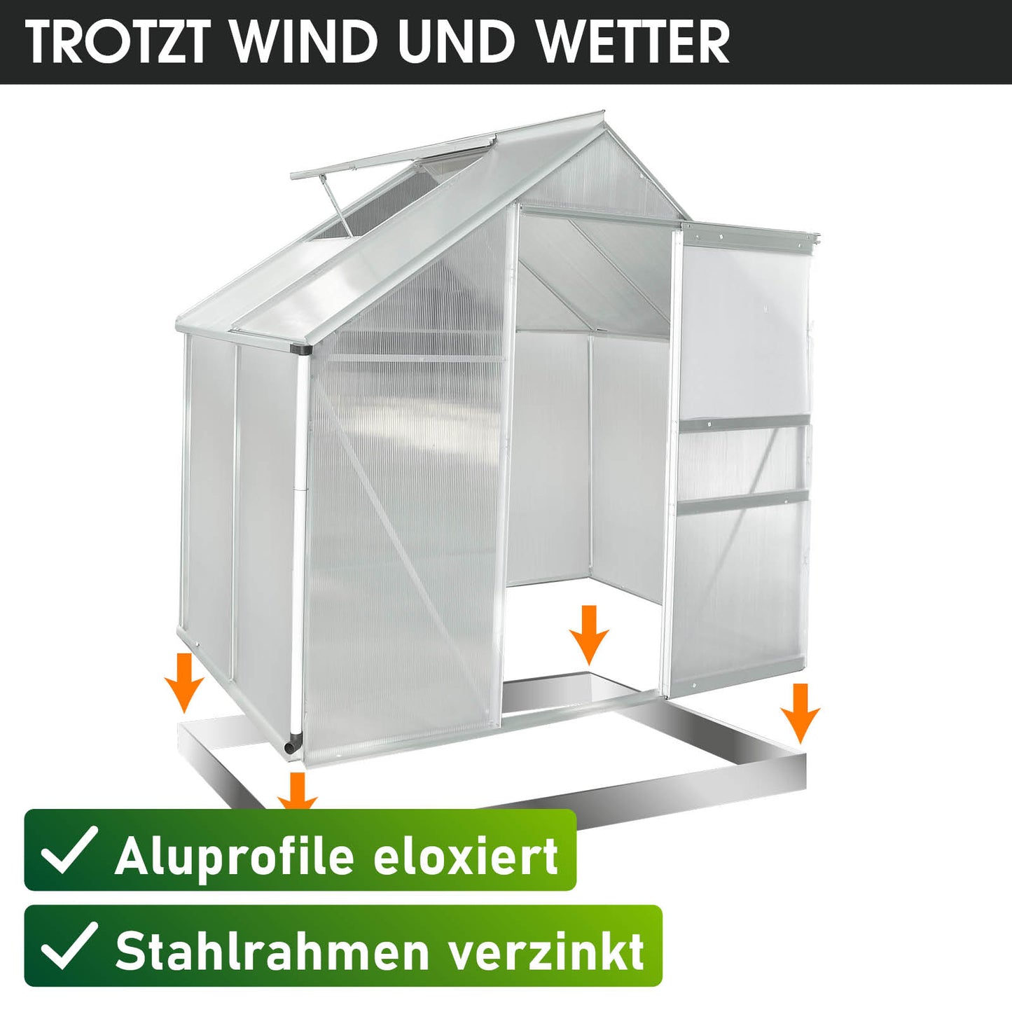 Aluminium Gewächshaus 130x190x195
