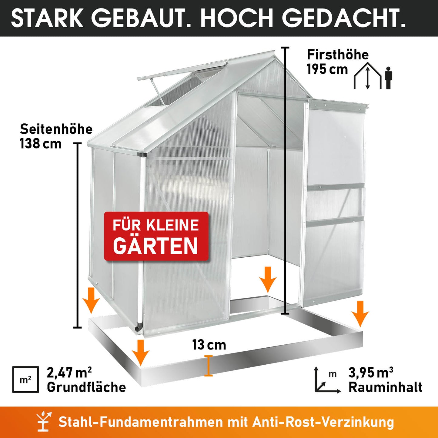 Aluminium Gewächshaus 130x190x195