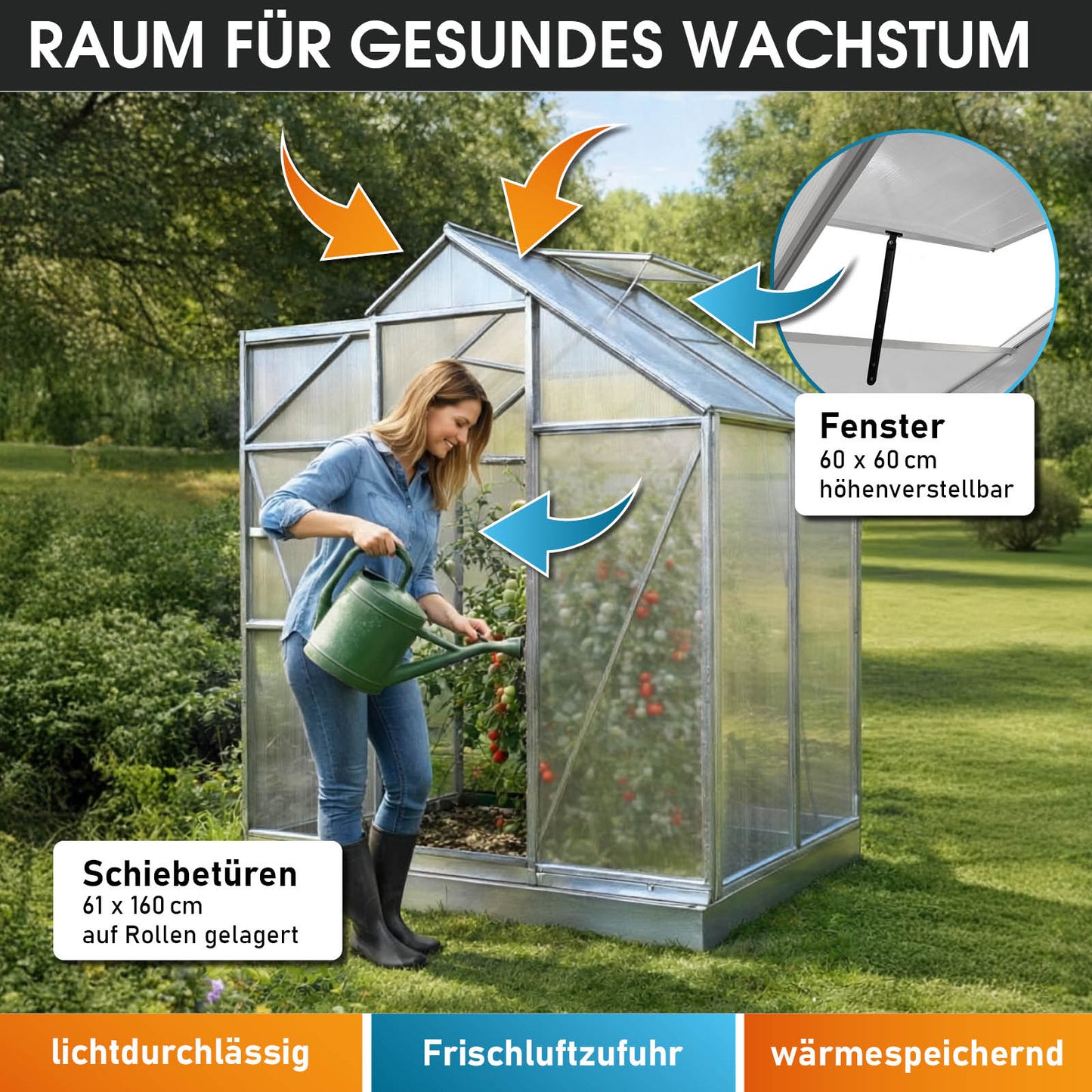 Aluminium Gewächshaus 130x190x195