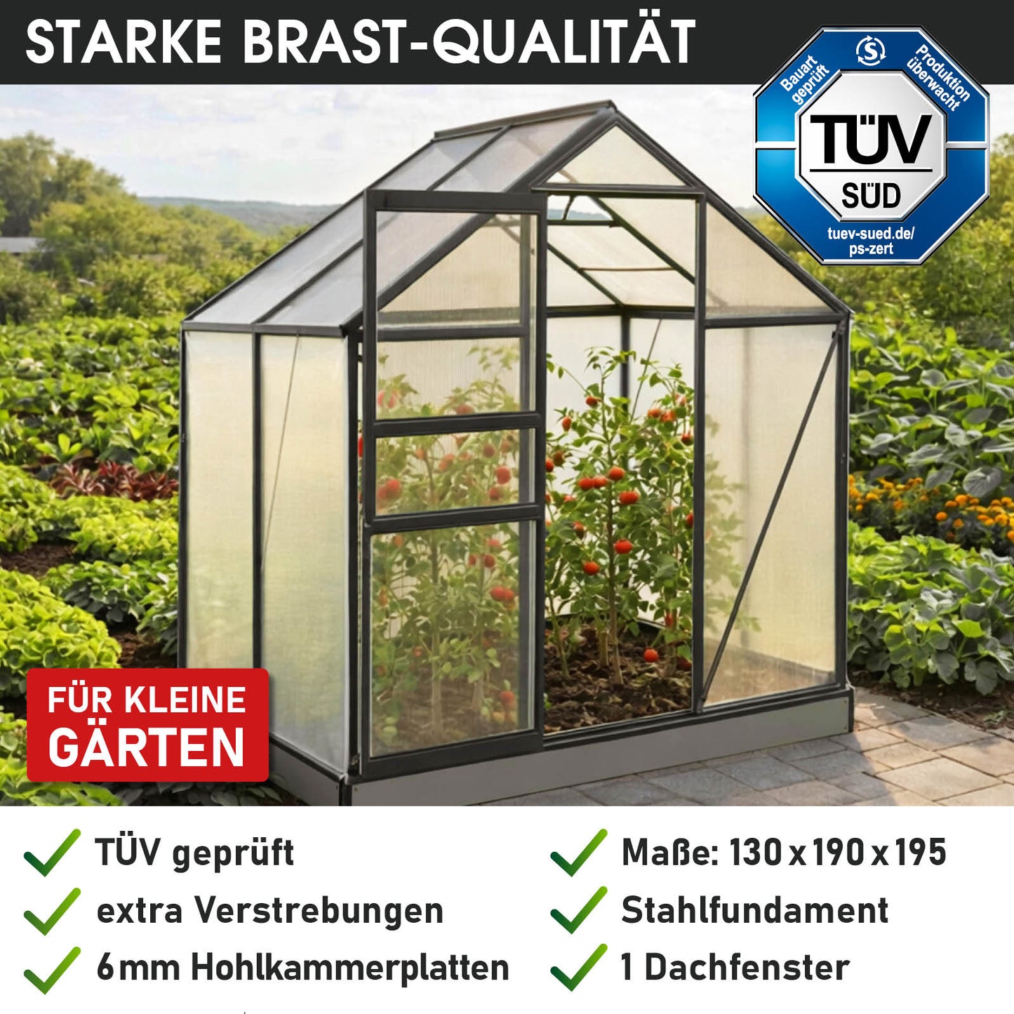 Aluminium Gewächshaus 130x190x195 anthrazit