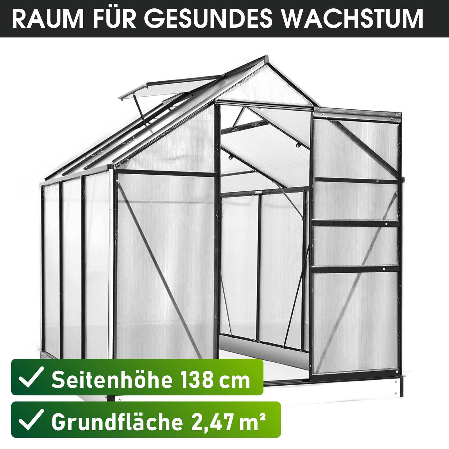 Aluminium Gewächshaus 130x190x195 anthrazit