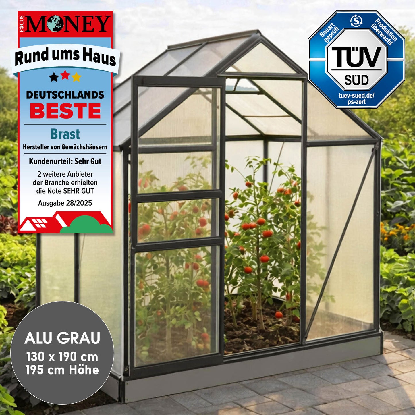 Aluminium Gewächshaus 130x190x195 anthrazit